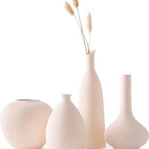 BEIGE WHITE CERAMIC VASE SET OF 4